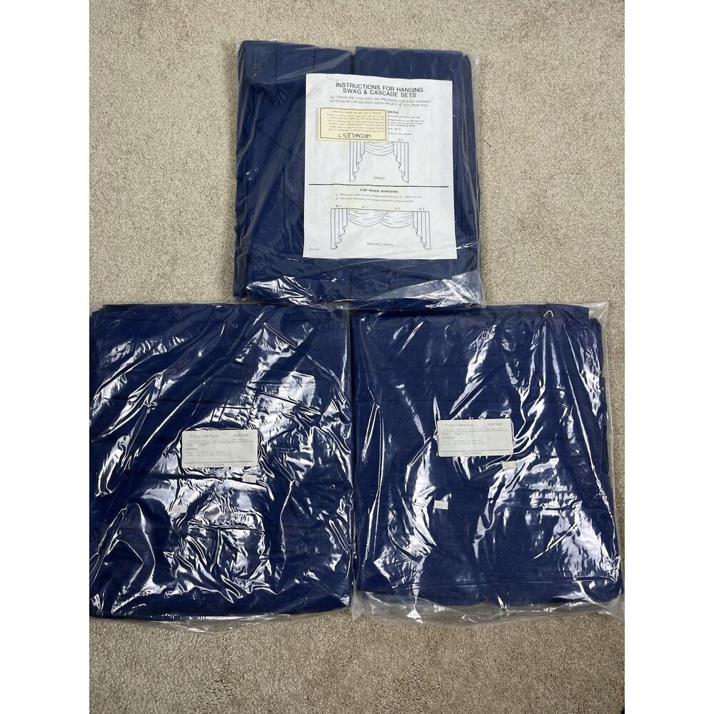 NOS 3 Set JCPenney Supreme 3pc Swag & Cascade Retro Set Blue 50” Window USA Made